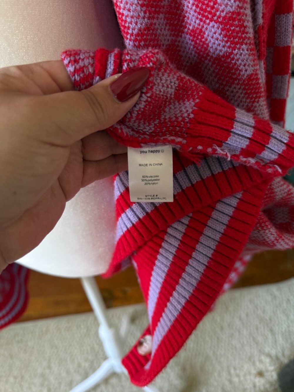 Dressed In Lala Oversized Grandpa Cardigan | Red + Lavender (L/XL) - Picture 8 of 8